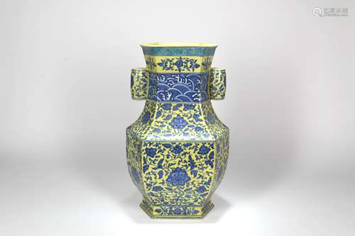 A Chinese Yellow Glazed Blue and White Porcelain Vase