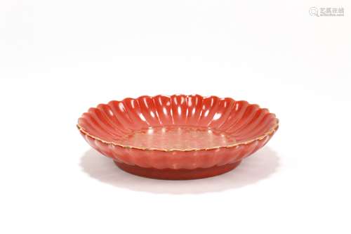 A Chinese Red Glazed Porcelain Plate