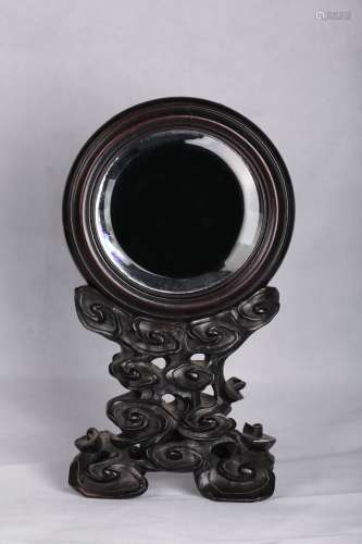 A Chinese Carved Hardwood Frame Mirror