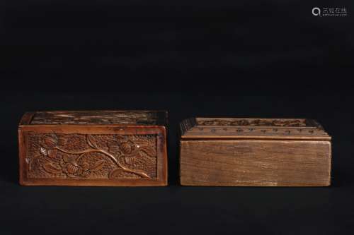 Two Chinese Carved Wood Boxes with Cover