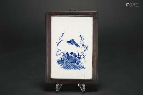 A Chinese Blue and White Porcelain Plaque