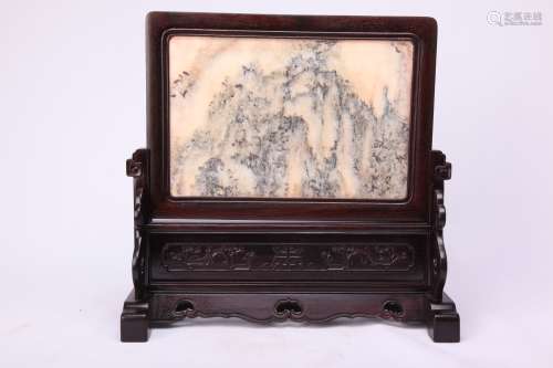 A Chinese Carved Zitan Frame Screen
