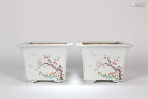 A Pair of Chinese Blue and White Porcelain Planters