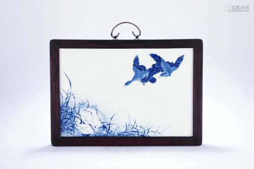 A Chinese Blue and White Porcelain Plaque