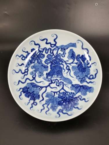 A BLUE AND WHITE PLATE