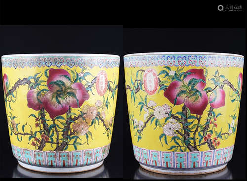 A PAIR OF YELLOW GROUND `PEACH` FLOWER POT