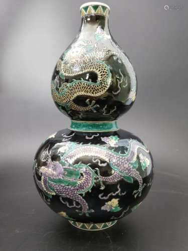 A INK GROUND DOUBLE GOURD `DRAGON` VASE
