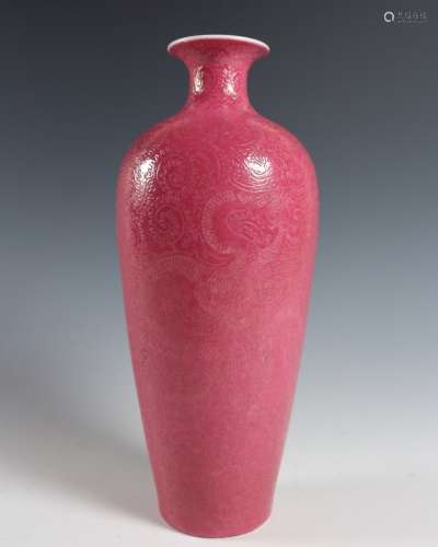 A RED GLAZE `DRAGON` MEIPING VASE
