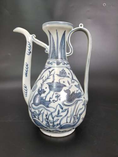 A BLUE AND WHITE EWER