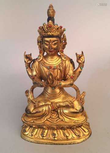 A GILT-BRONZE FIGURE OF MAITREYA