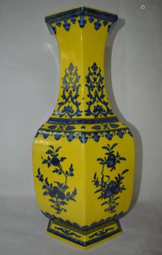 A YELLOW-GROUND HEXAGONAL VASE