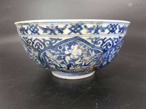 A BLUE AND WHITE `CHILD` BOWL