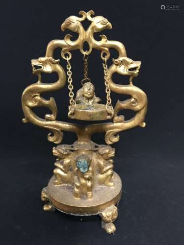 A GILT-BRONZE LANTERN