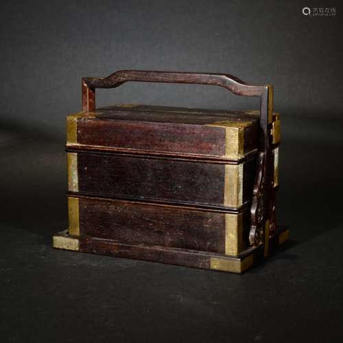 AN ANTIQUE ZITAN THREE-LAYER STACK BOX