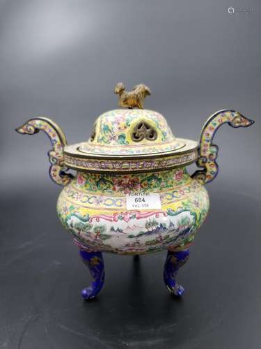 A CLOISONNE ENAMEL TRIPOD CENSER