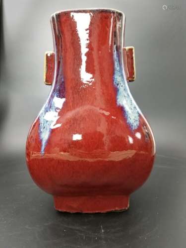 A FLAMBE-GLAZE FACETED VASE