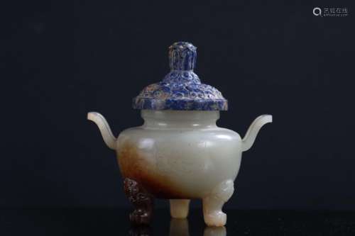 A White Jade Censer with Lapis Lid