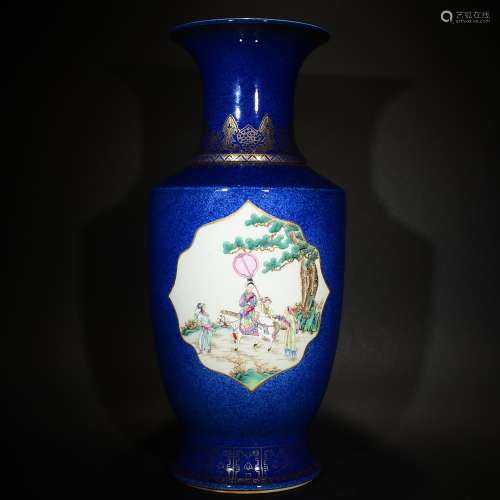 Qianlong Mark, A Gilt Blue Glazed Vase