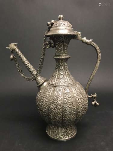 Chinese Qing Silver Plum Pot