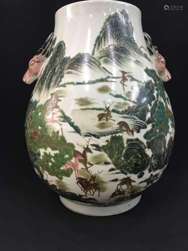 A Famille Rose Deers Vase