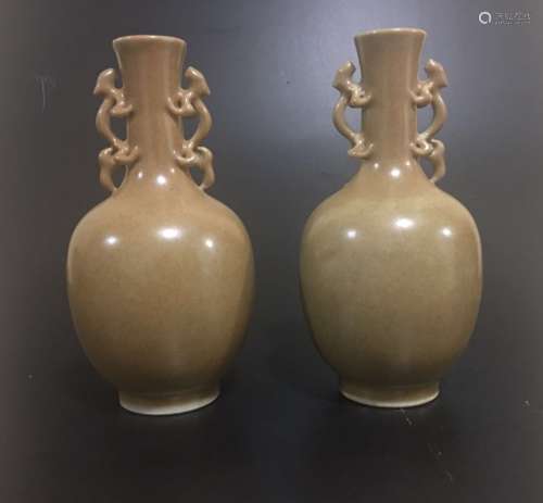 Qianlong Mark, Pair of Brown Glazed Vases