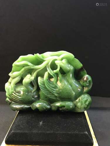 A Carved Green Jade Mandarin Duck