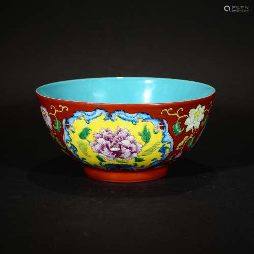 Qianlong Mark, A Coral Red Cloisonne Bowl