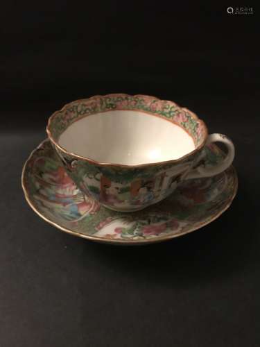 Qing D., Guang Color Porcelain Cup and Dish