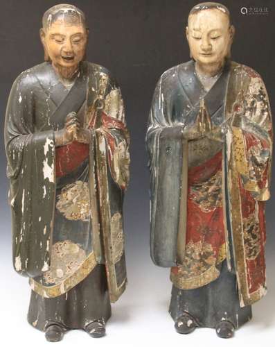 PAIR OF JAPANESE GESSO EDO PERIOD FIGURES, 19TH C.