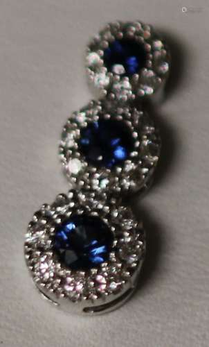 BLUE SAPPHIRE & DIAMOND 14KT WHITE GOLD PENDANT