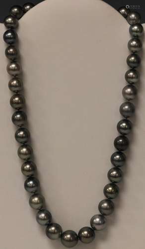 SILVER TAHITIAN PEARL NECKLACE W/ 14KT CLASP