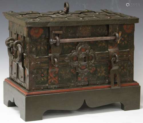 18TH CENTURY CAST IRON PAINTED STRONG BOX
