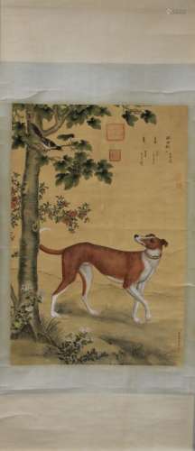 VINTAGE CHINESE SCROLL PAINTING OF DOG