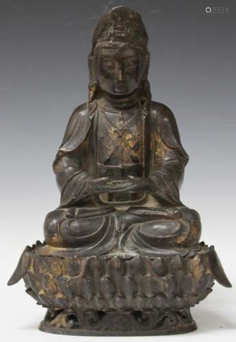 CHINESE CAST METAL SEATED QUAN YIN, 14