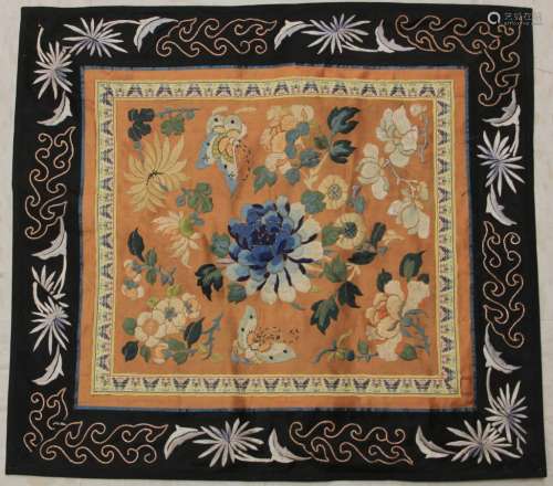 CHINESE EMBROIDERED FLORAL TAPESTRY