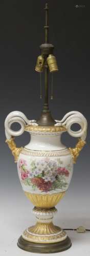 19TH CENTURY GERMAN MEISSEN PAINTED VASE/LAMP