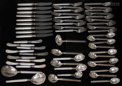 DANISH 900-925 SILVER FLATWARE SET, (56) PC.