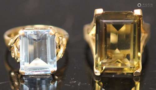 LOT OF (2) 14KT GOLD RINGS: TOPAZ & SMOKEY QUARTZ