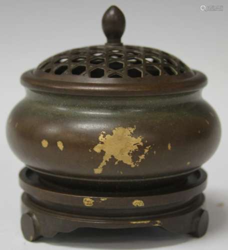 CHINESE SPOTTED BRONZE CENSER WITH BASE