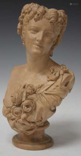 TERRA COTTA FIGURAL BUST OF LADY, 12 1/4