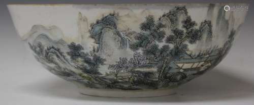 CHINESE SCENIC PAINTED CENTER BOWL, 14