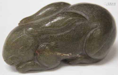 CHINESE CARVED HARDSTONE FIGURE OF RABBIT