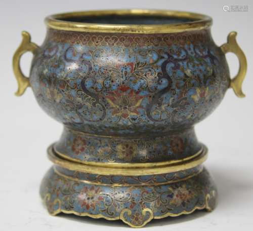 CHINESE CLOISONNE CENSER WITH STAND