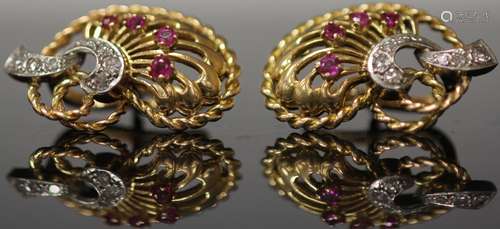 LADY'S DIAMOND & RUBY 14KT GOLD EARRINGS