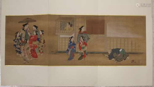 JAPANESE GOLD-LEAFED TRIPTYCH PAINTING