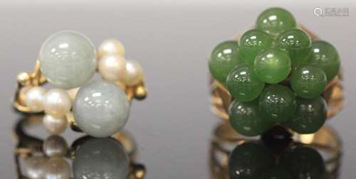 LOT OF (2) 14KT LADYS JADE RINGS