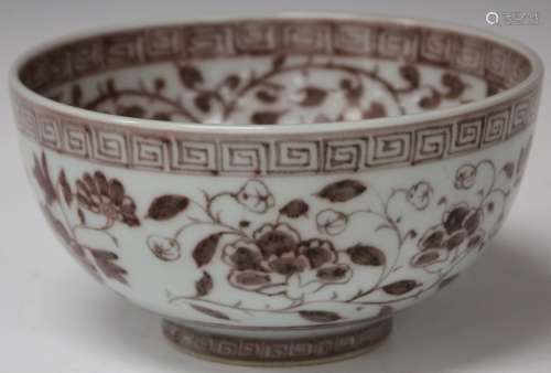 CHINESE BROWN FLORAL PORCELAIN BOWL, 7 1/4