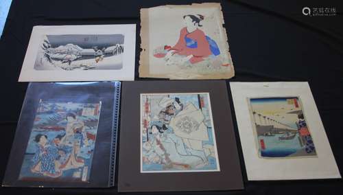 LOT OF (5) JAPANESE WOODBLOCK PRINTS:(1) HIROSHIGE