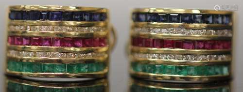 RUBY, EMERALD, SAPPHIRE, & DIAMOND 14KT EARRINGS