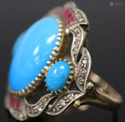 ANTIQUE LADY'S PERSIAN TURQUOISE 14KT RING